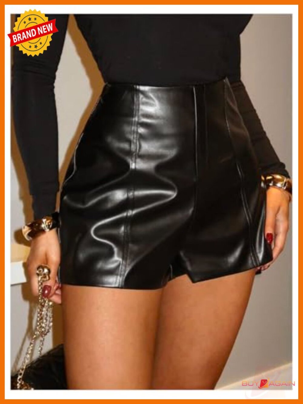 PU Leather Low Rise Zip Up Going Out Shorts - Picture 4 of 4